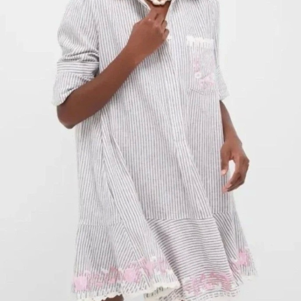 NWT Tuckernuck Tan Stripe Embroidered Floral Callahan Shirt Dress Size XL